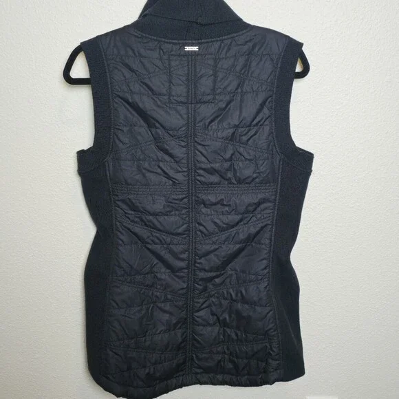 prAna Women’s Quilted Fleece Vest Small Black Cowl Neck Outdoor Hiking - Picture 2 of 9